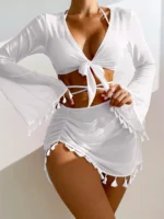 4 peças rendas saia sexy banho - Image 2